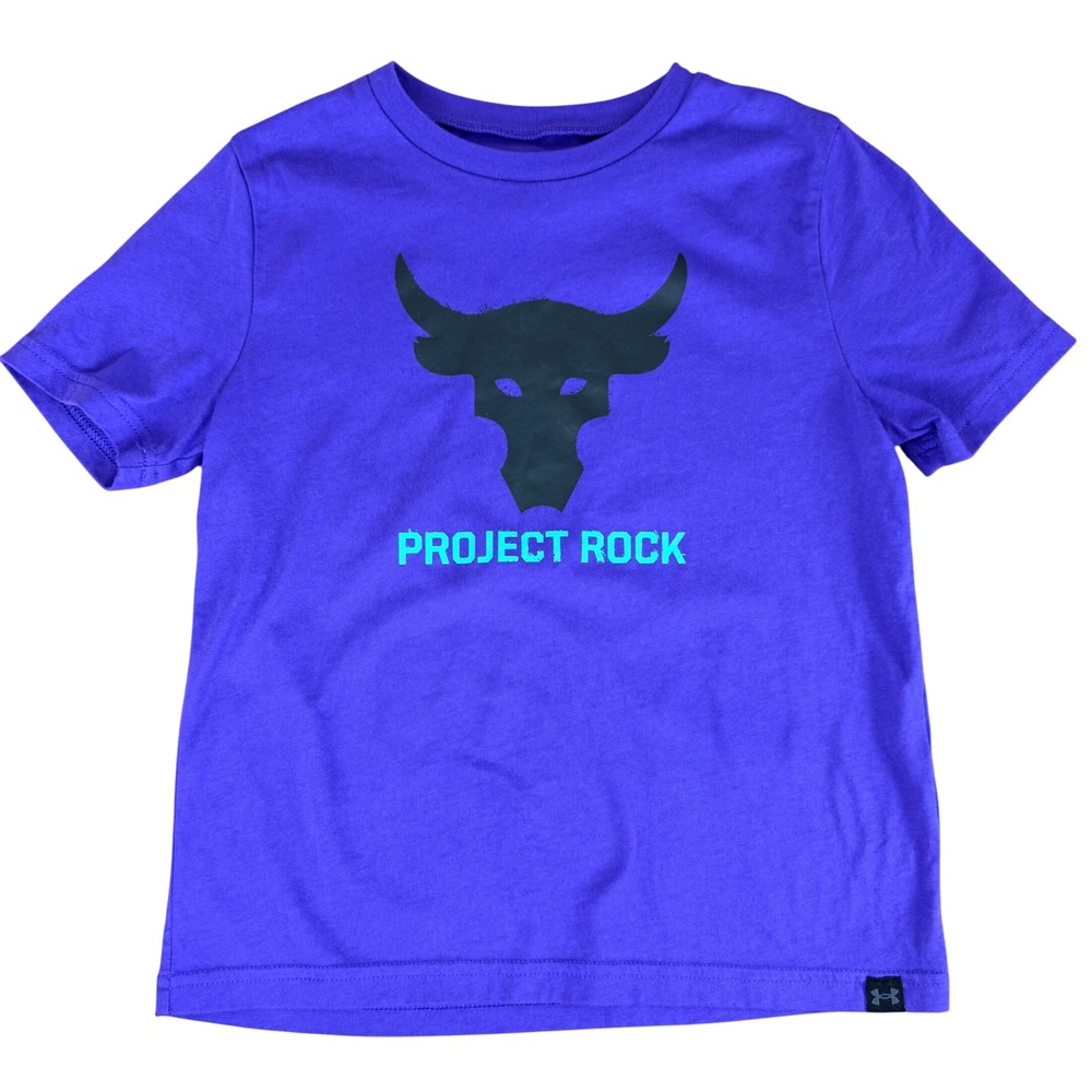 Under Armour Project Rock Graphic T Shirt Purple Kids YXS Loose Fit Cotton Blend